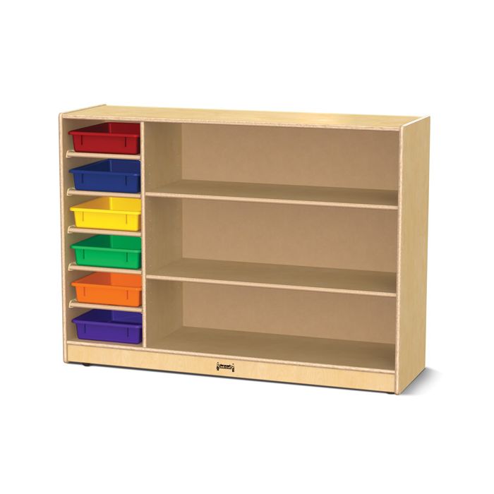 Birch Wood straight shelf with colored trays