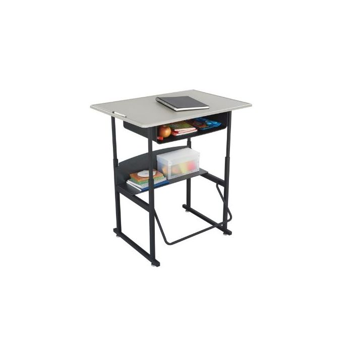 Stand-Up Desk | AlphaBetter Adjustable-Height 36" x 24" Standard Top, Book Box and Swinging Footrest Bar, Beige