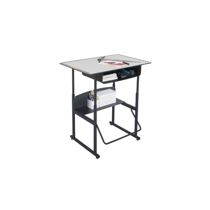 Stand-Up Desk | AlphaBetter Adjustable-Height 36" x 24" Premium Top, Book Box and Swinging Footrest Bar, Gray