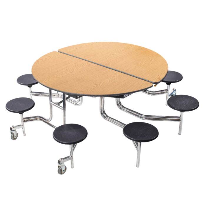 Cafeteria Table | NPS® 60" Round Mobile Table with 8 Stools