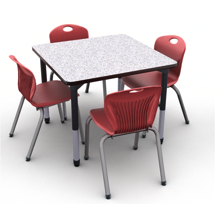 Grey Glace with Black edge and Black leg with 4 D10A chairs in Ruby Red
