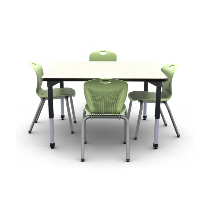 Crisp Linen with Titanium edge and Titanium leg, shown with 4 D10A chairs in Apple Green