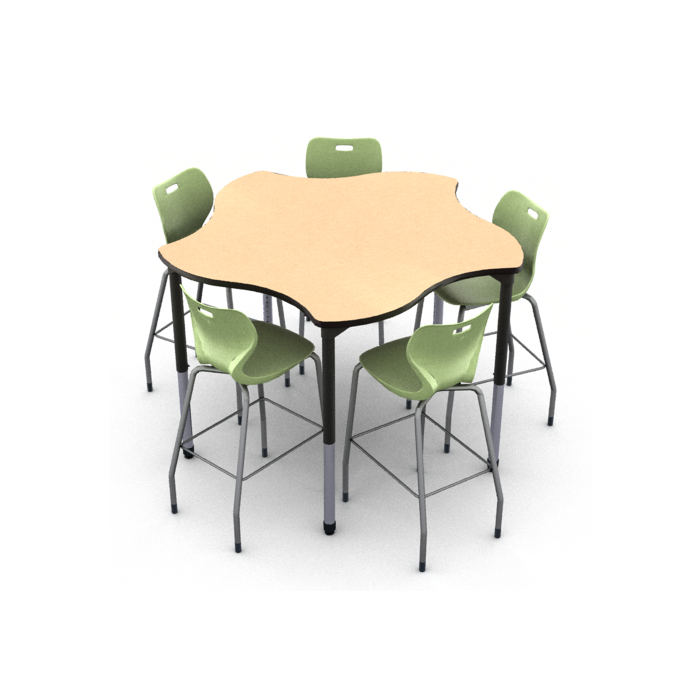 Standing height Star table in Fusion Maple laminate with 5 AS4ST30 30"H Stools in Apple Green