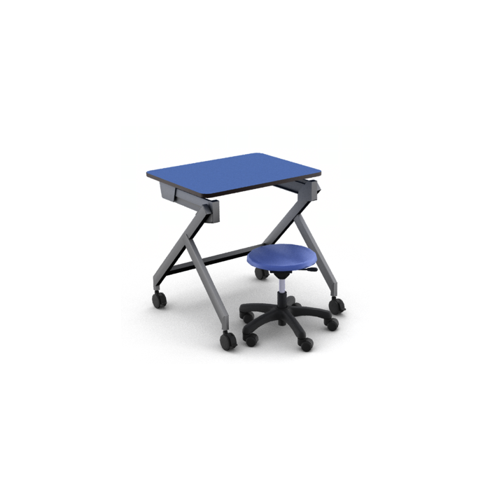 Blue Curacao laminate with Black edge_Shown in sitting height with DP08 mobile stool