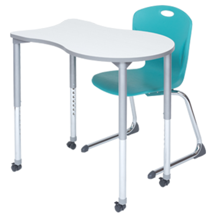 Beta student desk shown with Alphabet cantilever chair