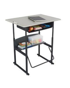 Stand-Up Desk | AlphaBetter Adjustable-Height 36" x 24" Standard Top, Book Box and Swinging Footrest Bar, Beige