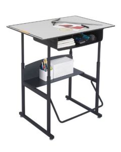 Stand-Up Desk | AlphaBetter Adjustable-Height 36" x 24" Premium Top, Book Box and Swinging Footrest Bar, Gray
