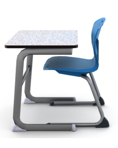 Grey Glace with Black edge and Titanium frame shown with Discover Cantilever chair in Royal Blue