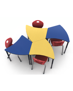 4 desks shown in Quince and Blue Curacao with 4 D10A 18"H chairs in Ruby Red