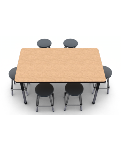 Shown with six 0801 stools in Onyx with the 36" x 60" table in Bannister Oak laminate with Black edge and Black leg