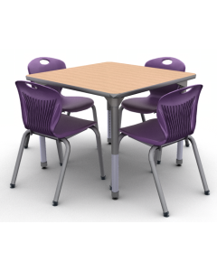  New Age Oak with Titanium edge and Titanium leg and 4 D10A chairs in Purple Iris
