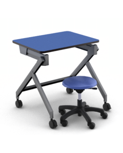 Blue Curacao laminate with Black edge_Shown in sitting height with DP08 mobile stool