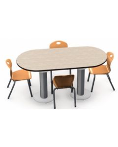 Shown in Kingswood  Walnut Top, Black Edge, Chairs (D10A) Sunset Orange