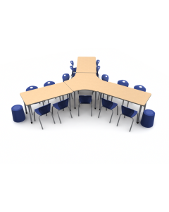 Collaboration for 18 | 3P-120 and 3 Rectangle Tables in Fusion Maple |15 D10A chairs and 3 MOV stools in Azure