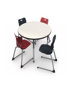 High Rise with Black edge and Black leg, with Alphabet Cantilever chair in Black and Ruby Red
